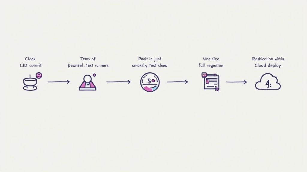 A linear diagram illustrating a software development and testing pipeline with five distinct stages.