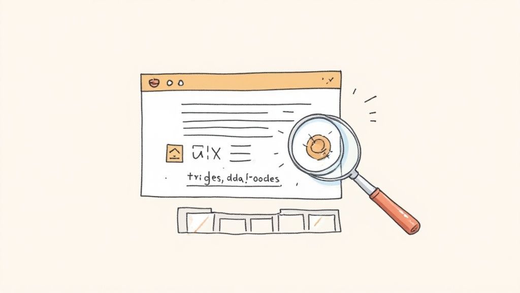 A magnifying glass hovering over lines of code on a computer screen, symbolizing the process of debugging software tests.