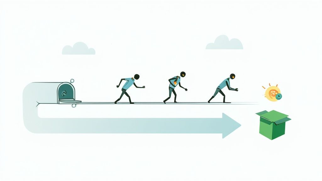 A diagram showing a continuous integration and continuous delivery (CI/CD) pipeline with code, build, test, and deploy stages, symbolizing automation.