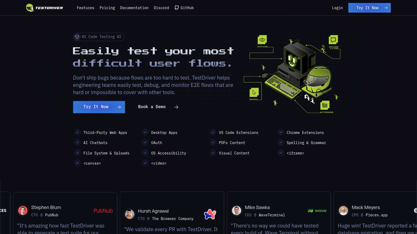 TestDriver AI generating a test from a plain English prompt.