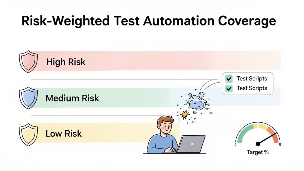 Infographic illustrating risk-weighted test automation coverage across high, medium, and low risk categories.