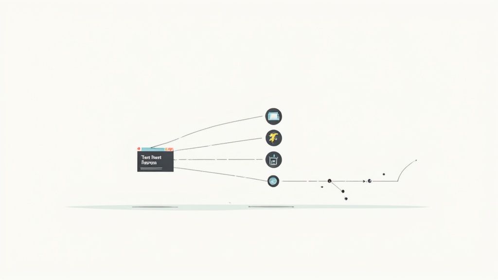 A diagram shows a 'Test Report' box linked to four icons, illustrating a data flow process.